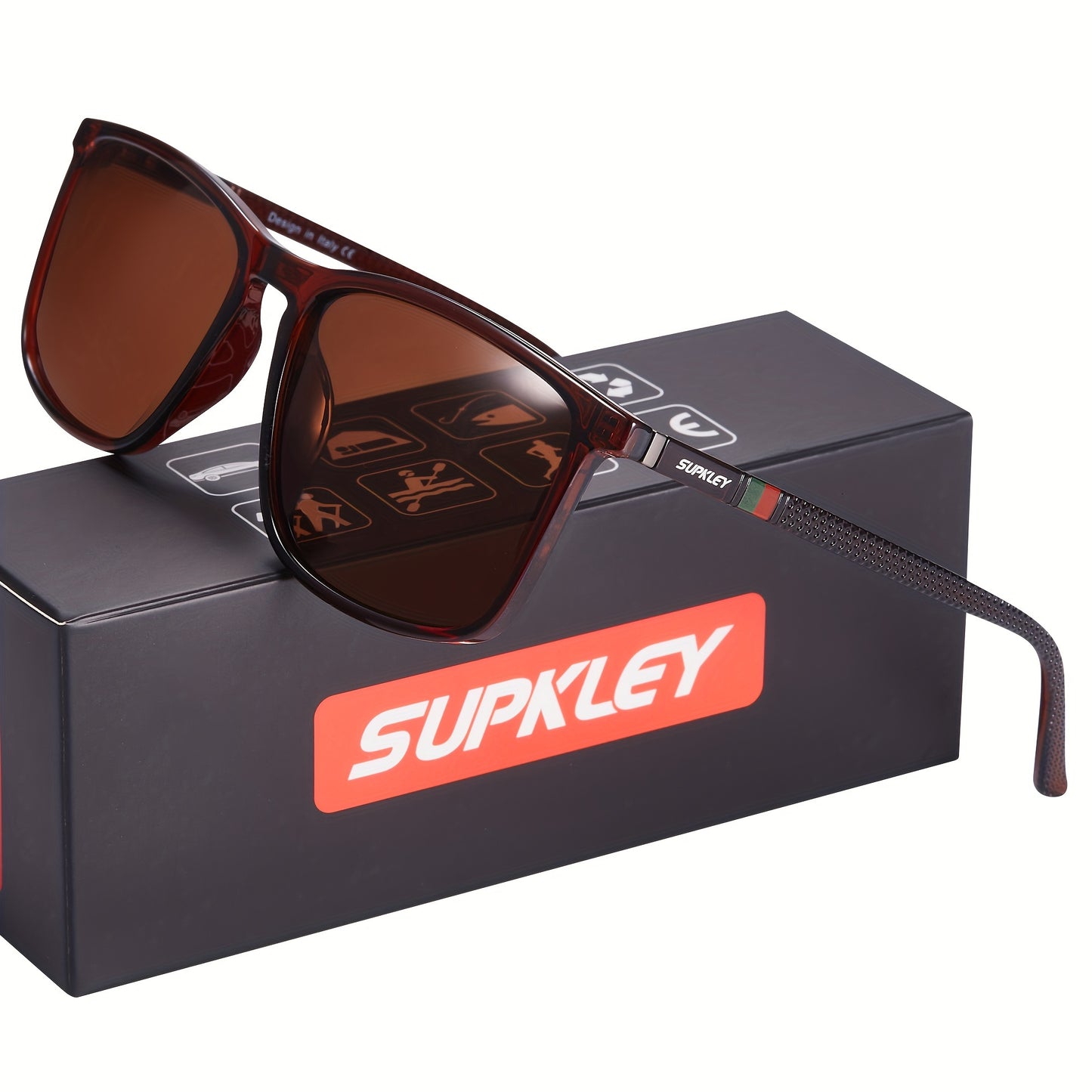 Óculos quadrado da marca SUPKLEY Unissex - leves, polarizados, proteção de alta qualidade, lentes TAC, armação de PC, pano antiembaçante incluído, estilo casual, escalada, pesca, lazer diário.