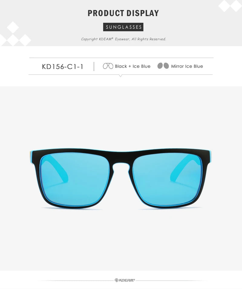 Óculos de sol KDEAM, óculos polarizado, design clássico, espelhados e com caixa de marca CE