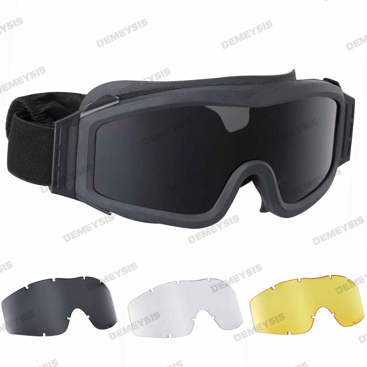 Óculos táticos de airsoft, óculos de tiro para uso em motocicleta, à prova de vento, paintball, cs, wargame, caminhada, 3 lentes, preto, bege, verde