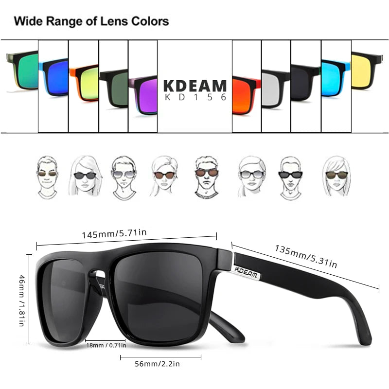 Óculos de sol KDEAM, óculos polarizado, design clássico, espelhados e com caixa de marca CE