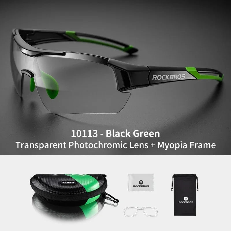 Óculos de ciclismo fotocrômicos ROCKBROS; Excelente para esportes ao ar livre, A armação do óculos não perde a coloração, óculos de ciclismo para estrada e velódromo.