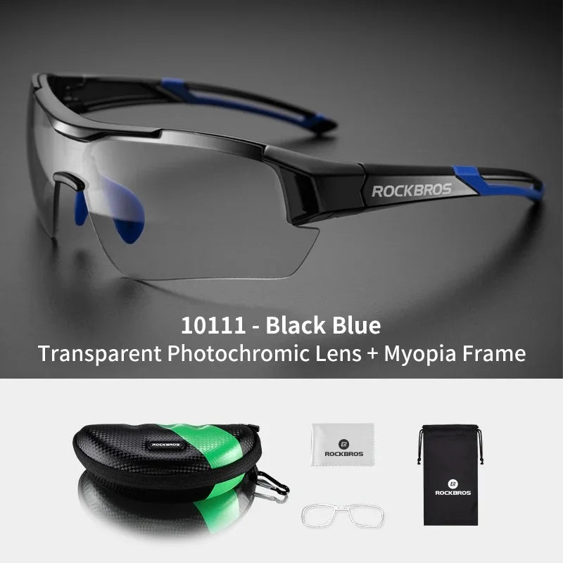 Óculos de ciclismo fotocrômicos ROCKBROS; Excelente para esportes ao ar livre, A armação do óculos não perde a coloração, óculos de ciclismo para estrada e velódromo.
