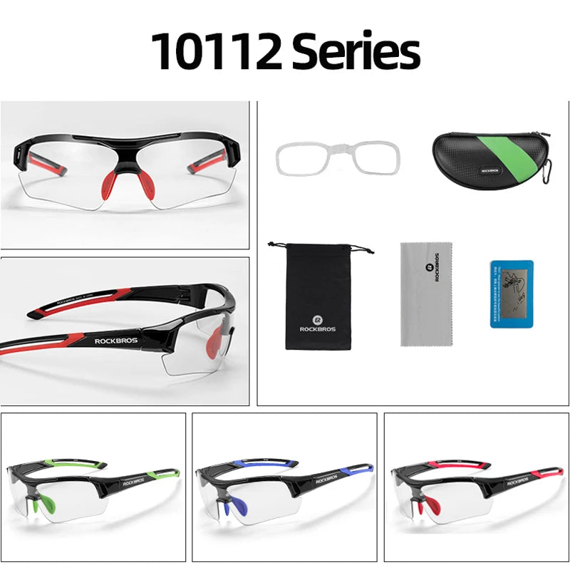 Óculos de ciclismo fotocrômicos ROCKBROS; Excelente para esportes ao ar livre, A armação do óculos não perde a coloração, óculos de ciclismo para estrada e velódromo.