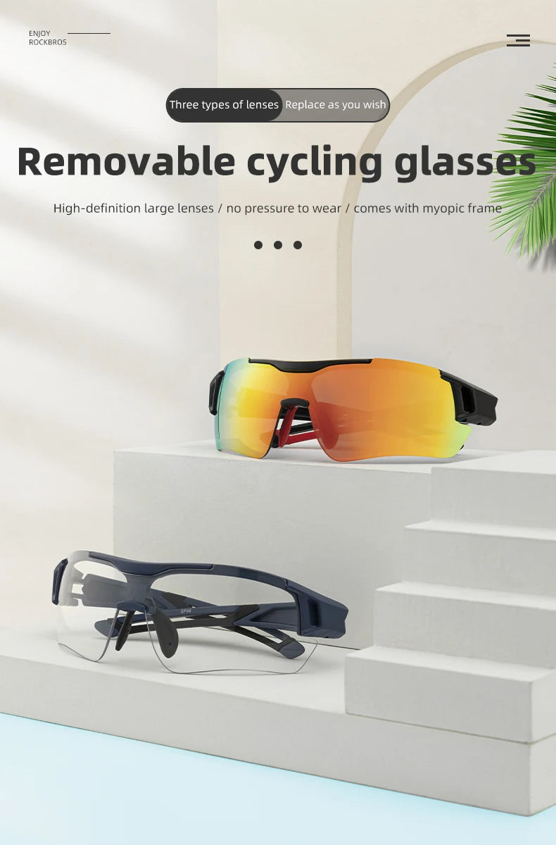 Óculos de ciclismo polarizados Rockbros, Óculos de sol esportivos para Estrada, MTB, Mountain bike, Proteção para andar de bicicleta, Óculos com cinco lentes.