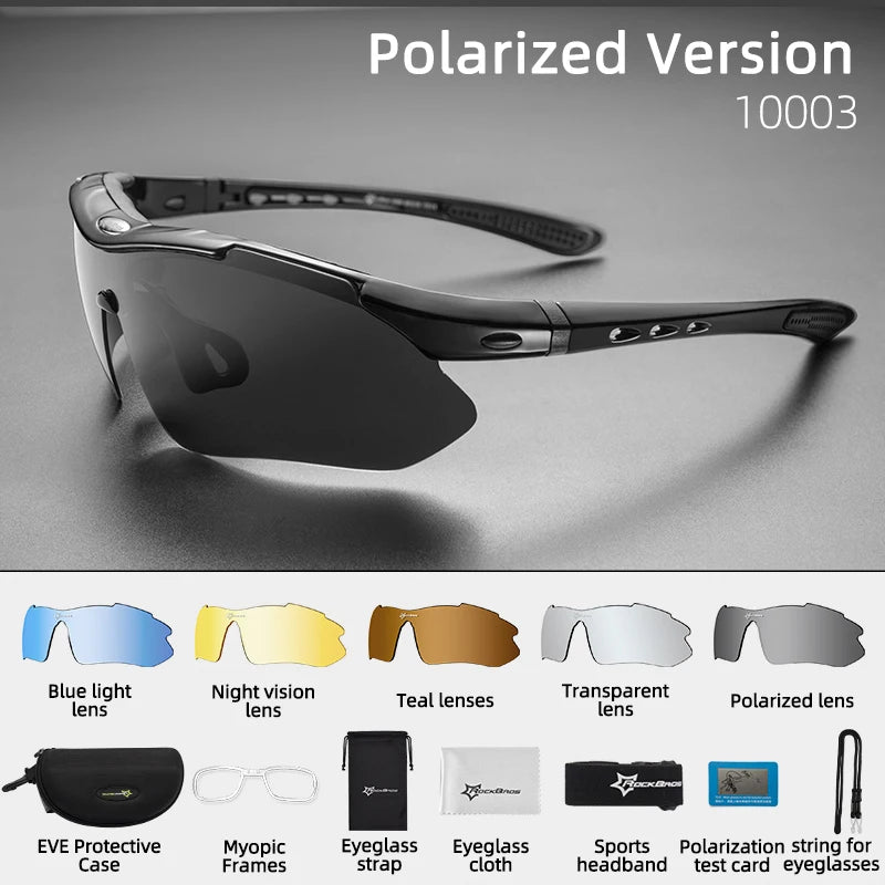 Óculos de ciclismo polarizados Rockbros, Óculos de sol esportivos para Estrada, MTB, Mountain bike, Proteção para andar de bicicleta, Óculos com cinco lentes.