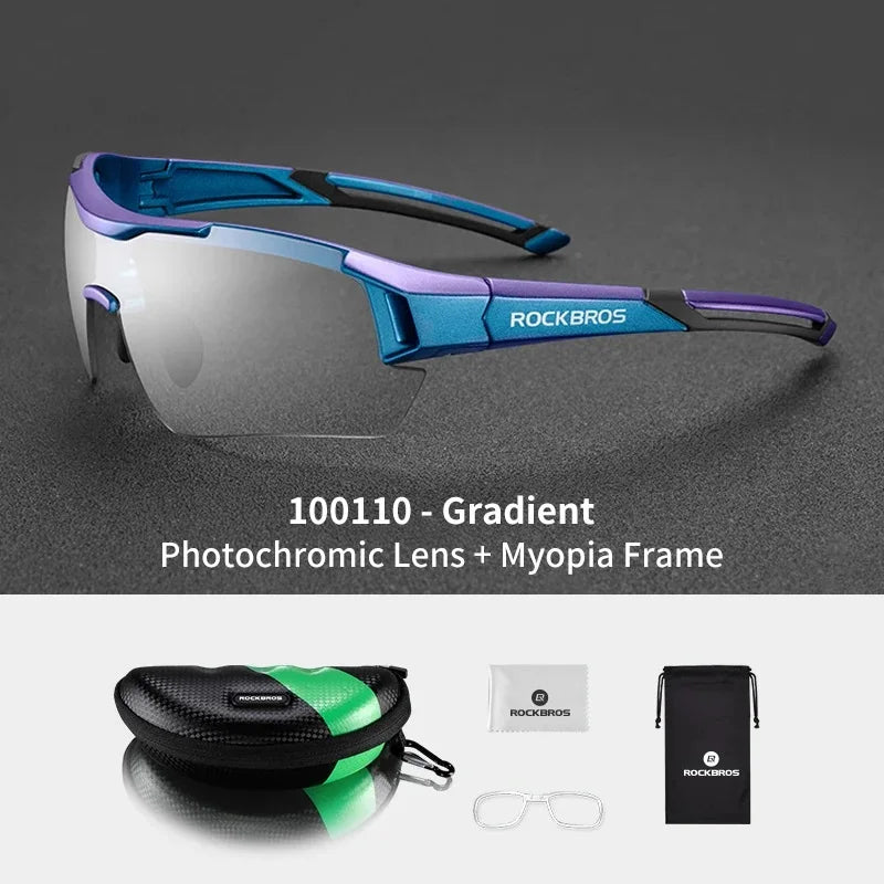 Óculos de ciclismo fotocrômicos ROCKBROS; Excelente para esportes ao ar livre, A armação do óculos não perde a coloração, óculos de ciclismo para estrada e velódromo.