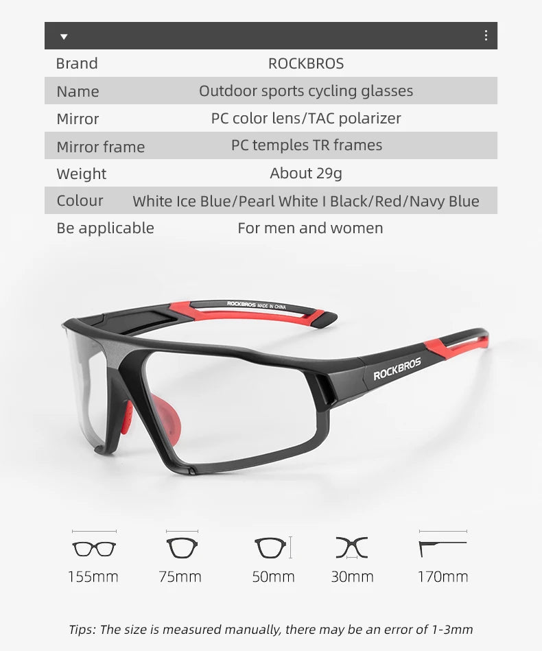 Óculos de ciclismo fotocrômicos ROCKBROS, Unissex para pedalar em estradas( Speed), Montain Bake ou no passeio com a proteção ao seus olhos.