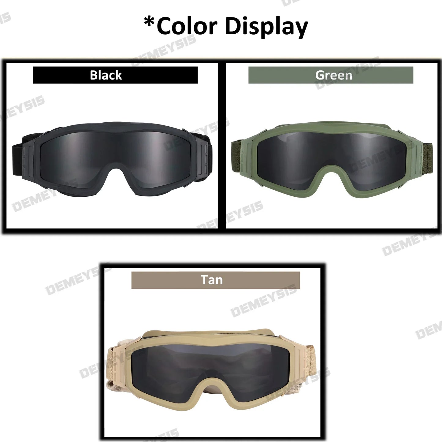 Óculos táticos de airsoft, óculos de tiro para uso em motocicleta, à prova de vento, paintball, cs, wargame, caminhada, 3 lentes, preto, bege, verde