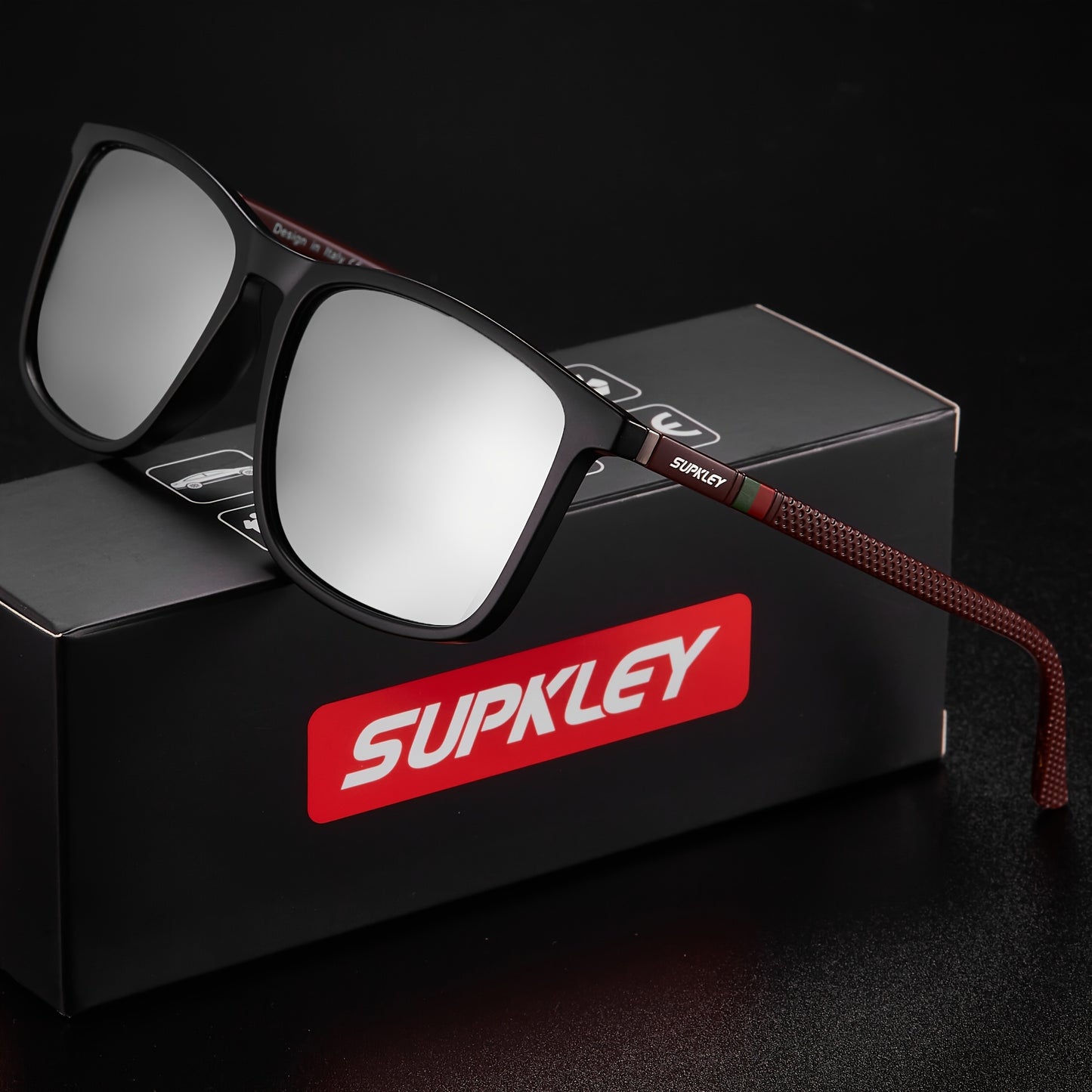 Óculos quadrado da marca SUPKLEY Unissex - leves, polarizados, proteção de alta qualidade, lentes TAC, armação de PC, pano antiembaçante incluído, estilo casual, escalada, pesca, lazer diário.