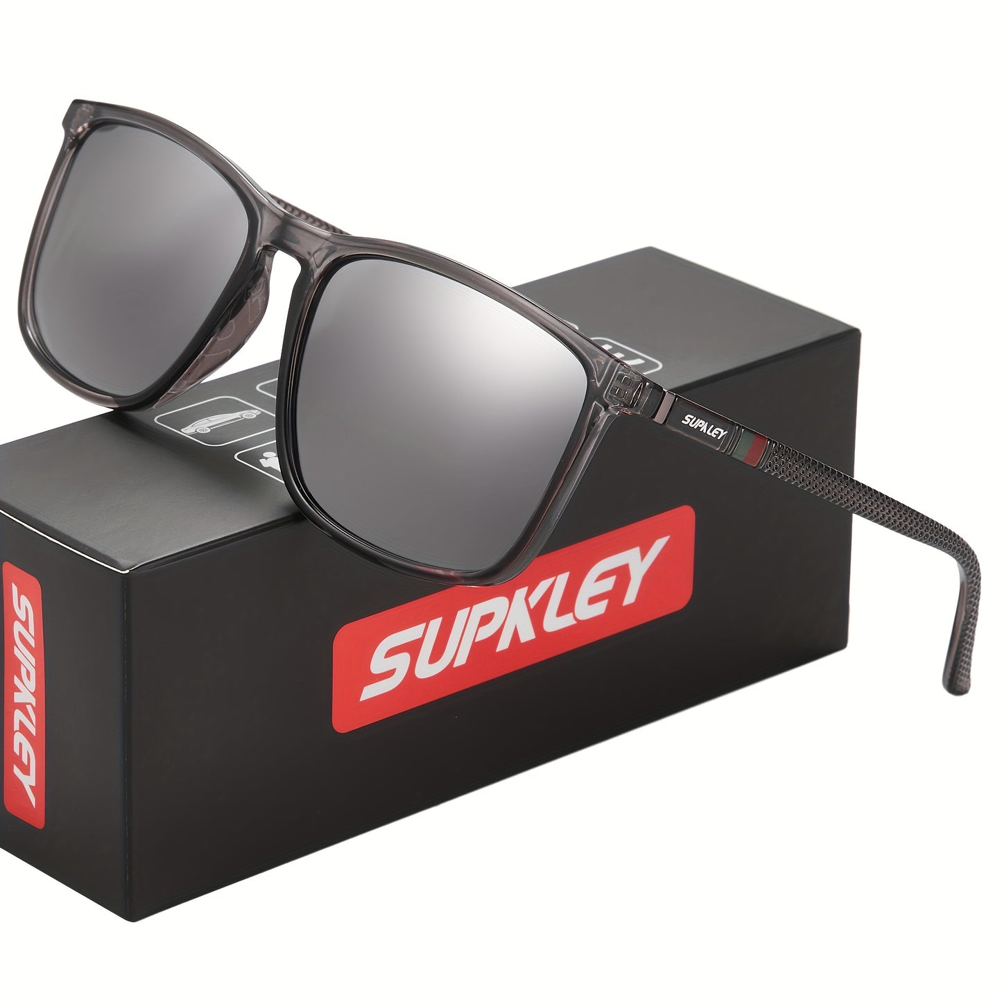 Óculos quadrado da marca SUPKLEY Unissex - leves, polarizados, proteção de alta qualidade, lentes TAC, armação de PC, pano antiembaçante incluído, estilo casual, escalada, pesca, lazer diário.