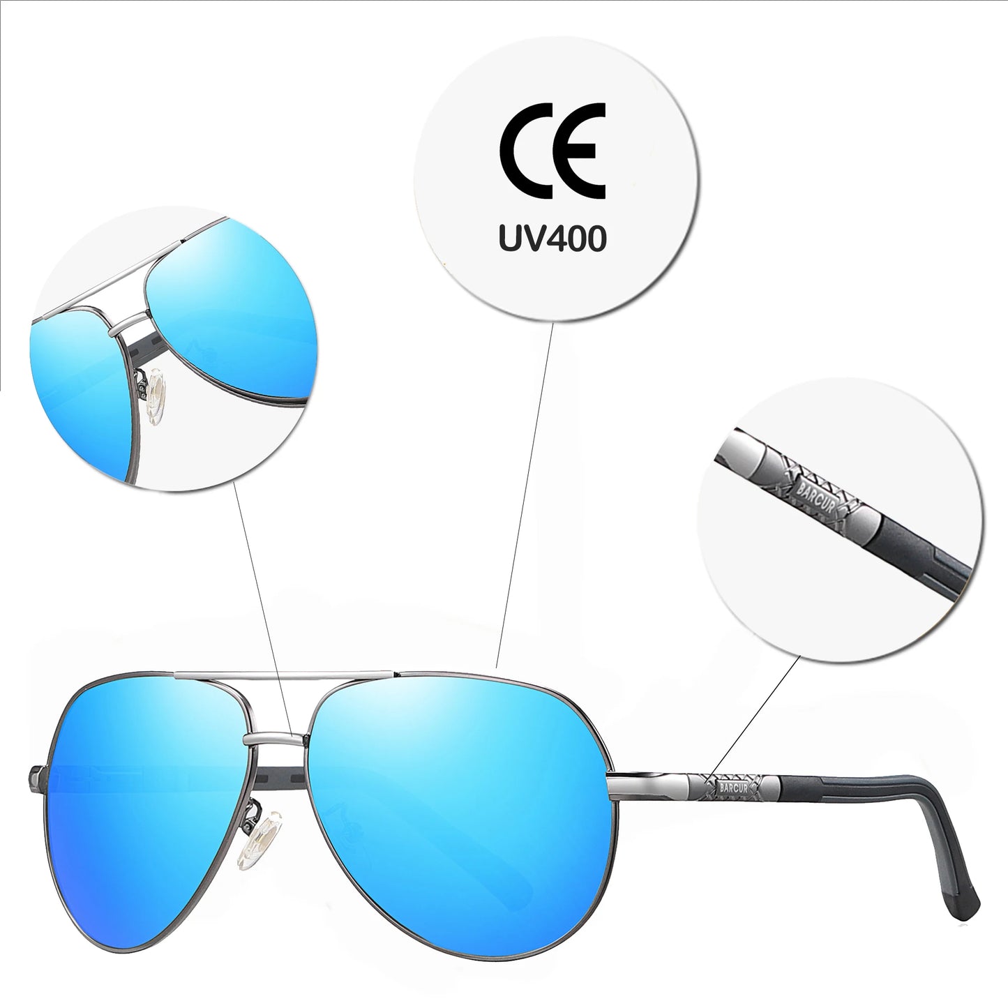 Óculos de sol unissex estilo moderno BARCUR, polarizados, proteção UV400, óculos para dirigir