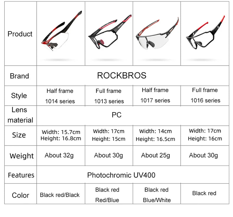 Óculos de ciclismo fotocrômicos ROCKBROS, Unissex para pedalar em estradas( Speed), Montain Bake ou no passeio com a proteção ao seus olhos.