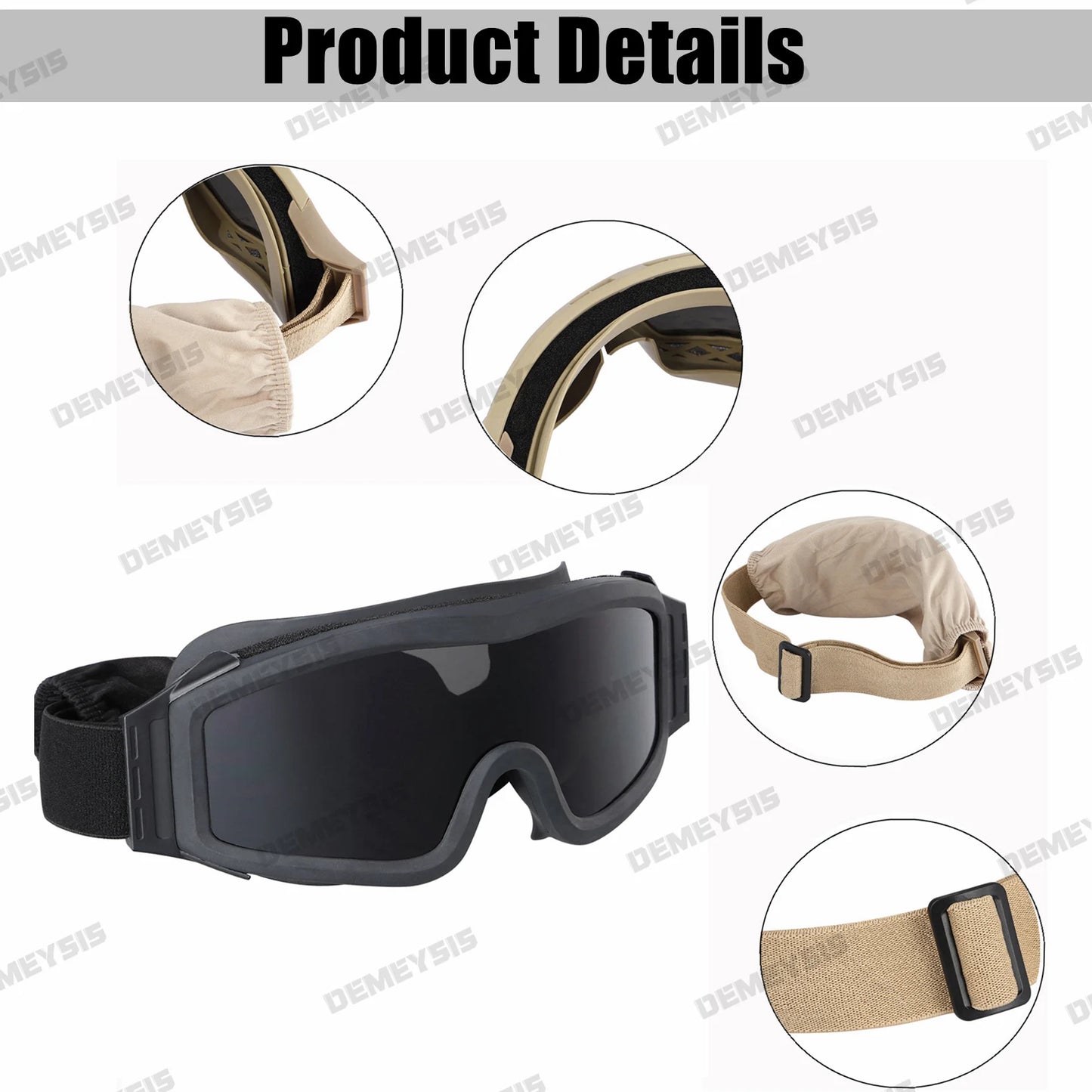 Óculos táticos de airsoft, óculos de tiro para uso em motocicleta, à prova de vento, paintball, cs, wargame, caminhada, 3 lentes, preto, bege, verde