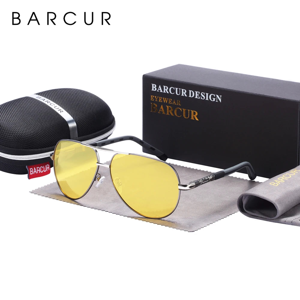 Óculos de sol vintage de alumínio BARCUR, revestimento polarizado, clássico, acessórios para dirigir.