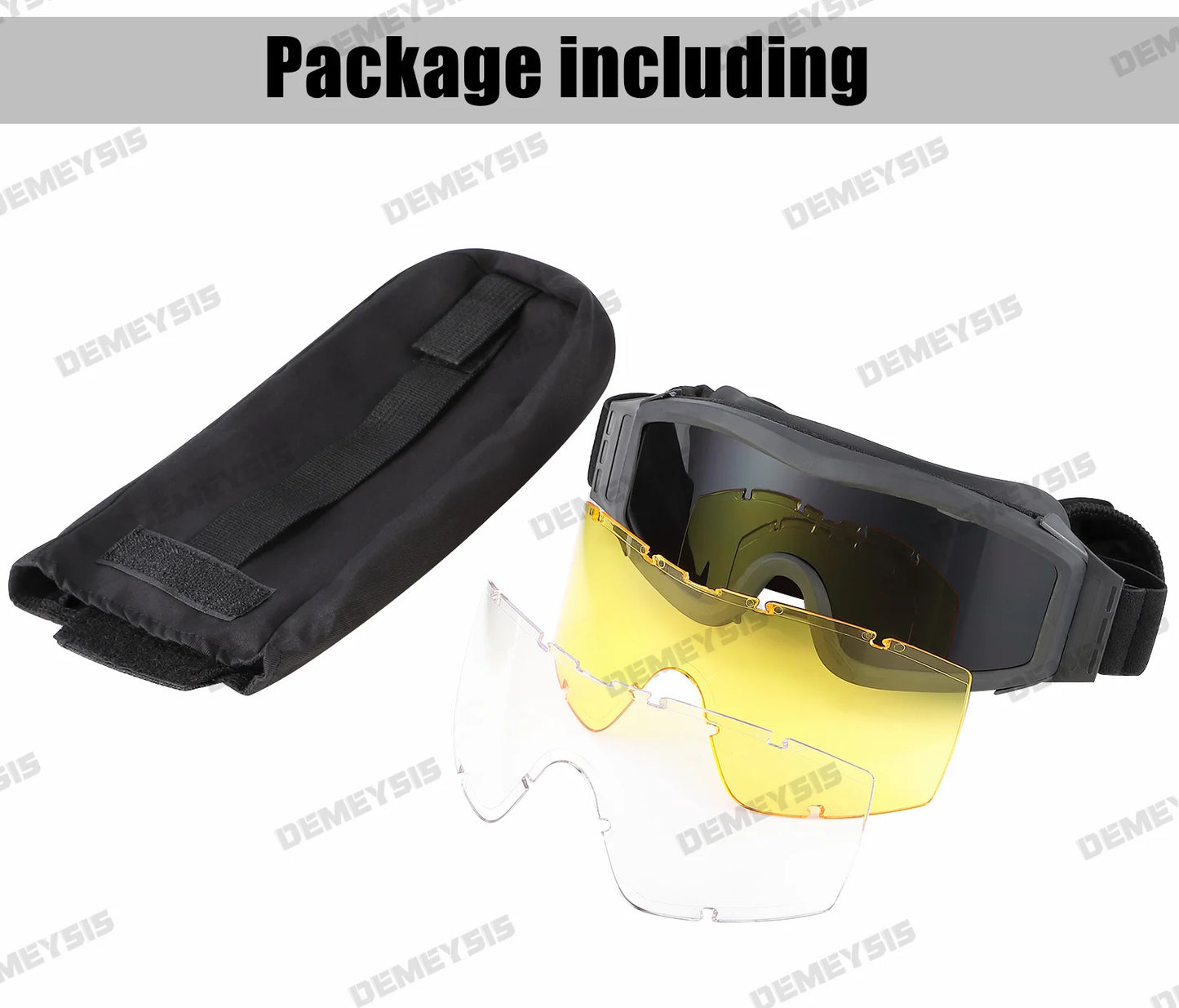Óculos táticos de airsoft, óculos de tiro para uso em motocicleta, à prova de vento, paintball, cs, wargame, caminhada, 3 lentes, preto, bege, verde