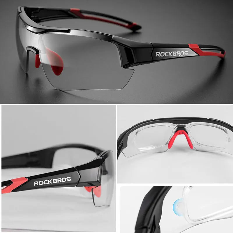 Óculos de ciclismo fotocrômicos ROCKBROS; Excelente para esportes ao ar livre, A armação do óculos não perde a coloração, óculos de ciclismo para estrada e velódromo.