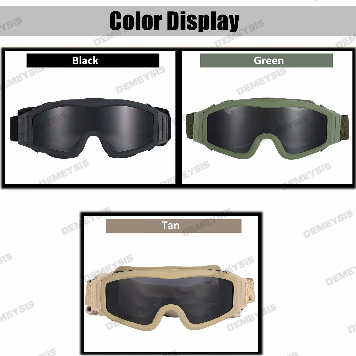 Óculos táticos de airsoft, óculos de tiro para uso em motocicleta, à prova de vento, paintball, cs, wargame, caminhada, 3 lentes, preto, bege, verde