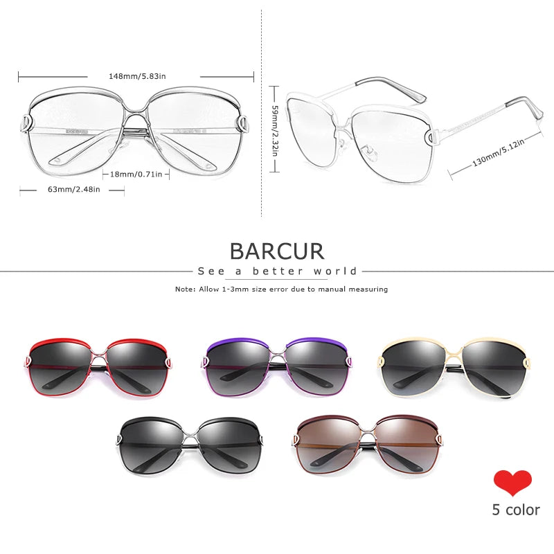 Óculos de sol femininos polarizados BARCUR, lentes degradê, redondos, quadrados, óculos Lunette De Soleil Femme.