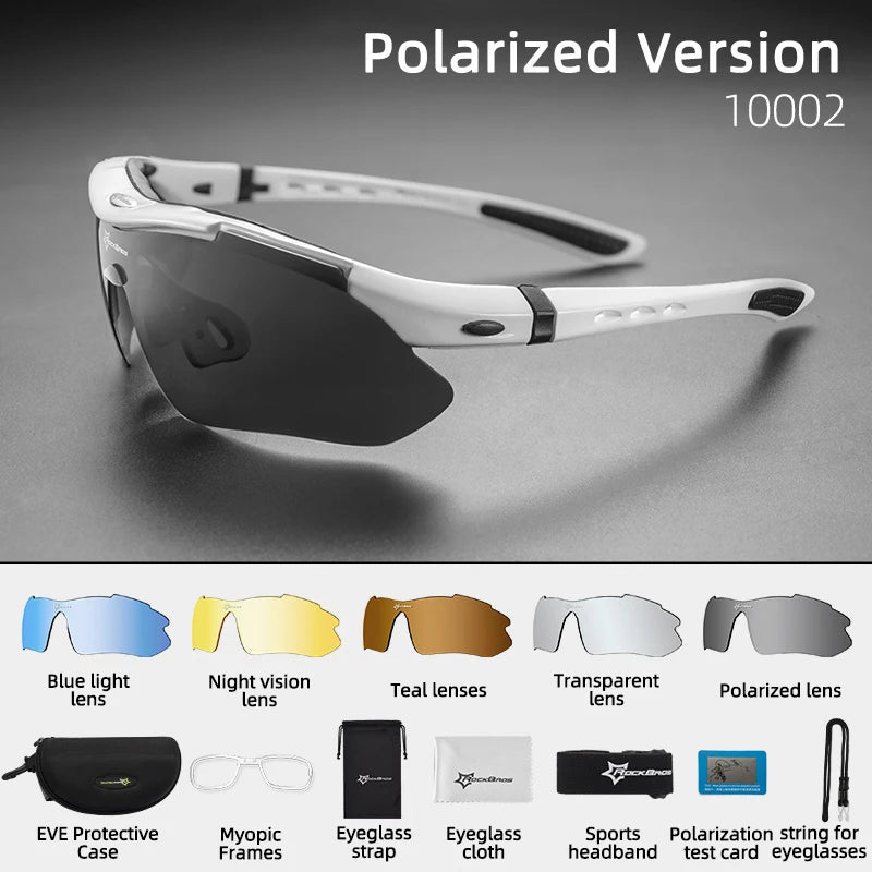 Óculos de ciclismo polarizados Rockbros, Óculos de sol esportivos para Estrada, MTB, Mountain bike, Proteção para andar de bicicleta, Óculos com cinco lentes.