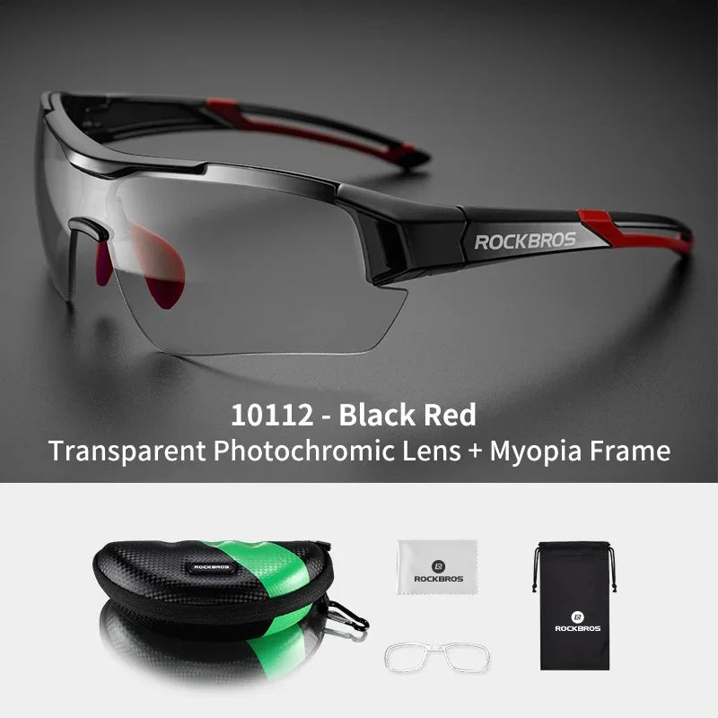 Óculos de ciclismo fotocrômicos ROCKBROS; Excelente para esportes ao ar livre, A armação do óculos não perde a coloração, óculos de ciclismo para estrada e velódromo.