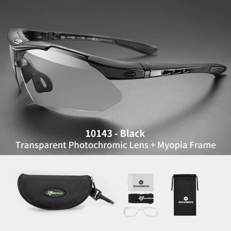 Óculos de ciclismo fotocrômicos ROCKBROS; Excelente para esportes ao ar livre, A armação do óculos não perde a coloração, óculos de ciclismo para estrada e velódromo.