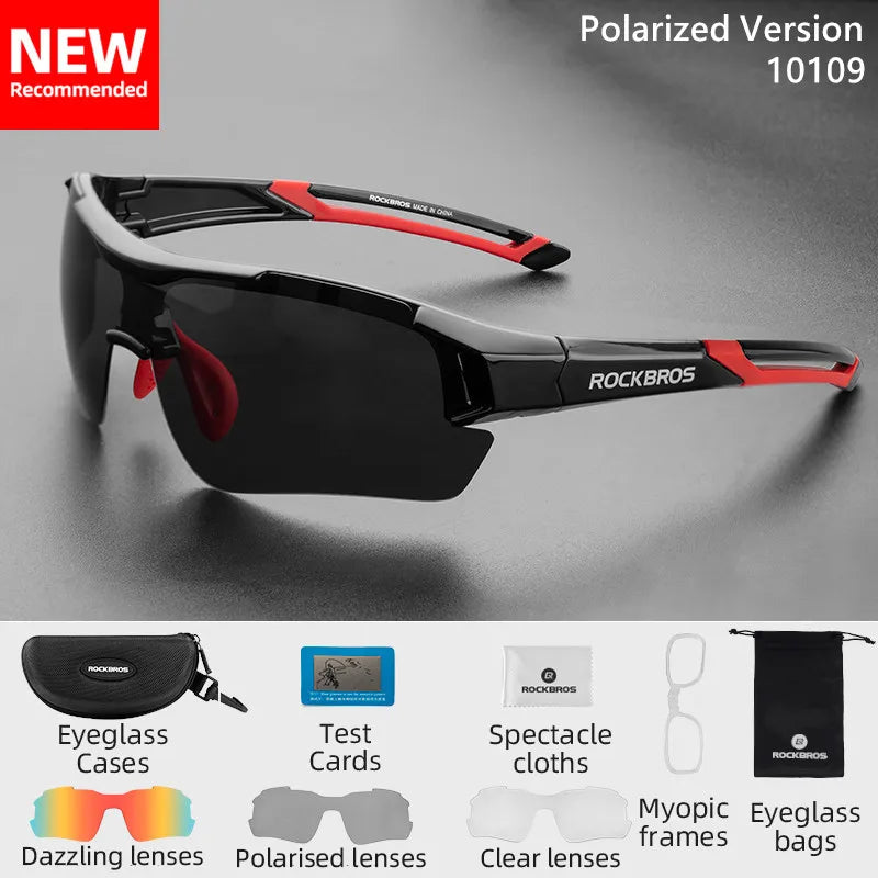 Óculos de ciclismo polarizados Rockbros, Óculos de sol esportivos para Estrada, MTB, Mountain bike, Proteção para andar de bicicleta, Óculos com cinco lentes.
