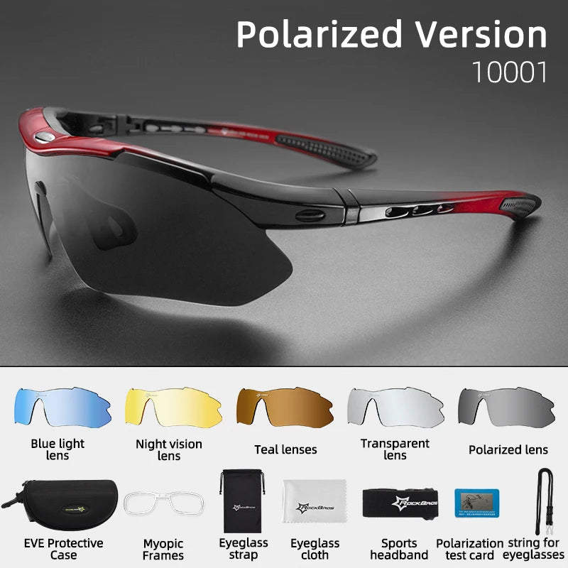 Óculos de ciclismo polarizados Rockbros, Óculos de sol esportivos para Estrada, MTB, Mountain bike, Proteção para andar de bicicleta, Óculos com cinco lentes.