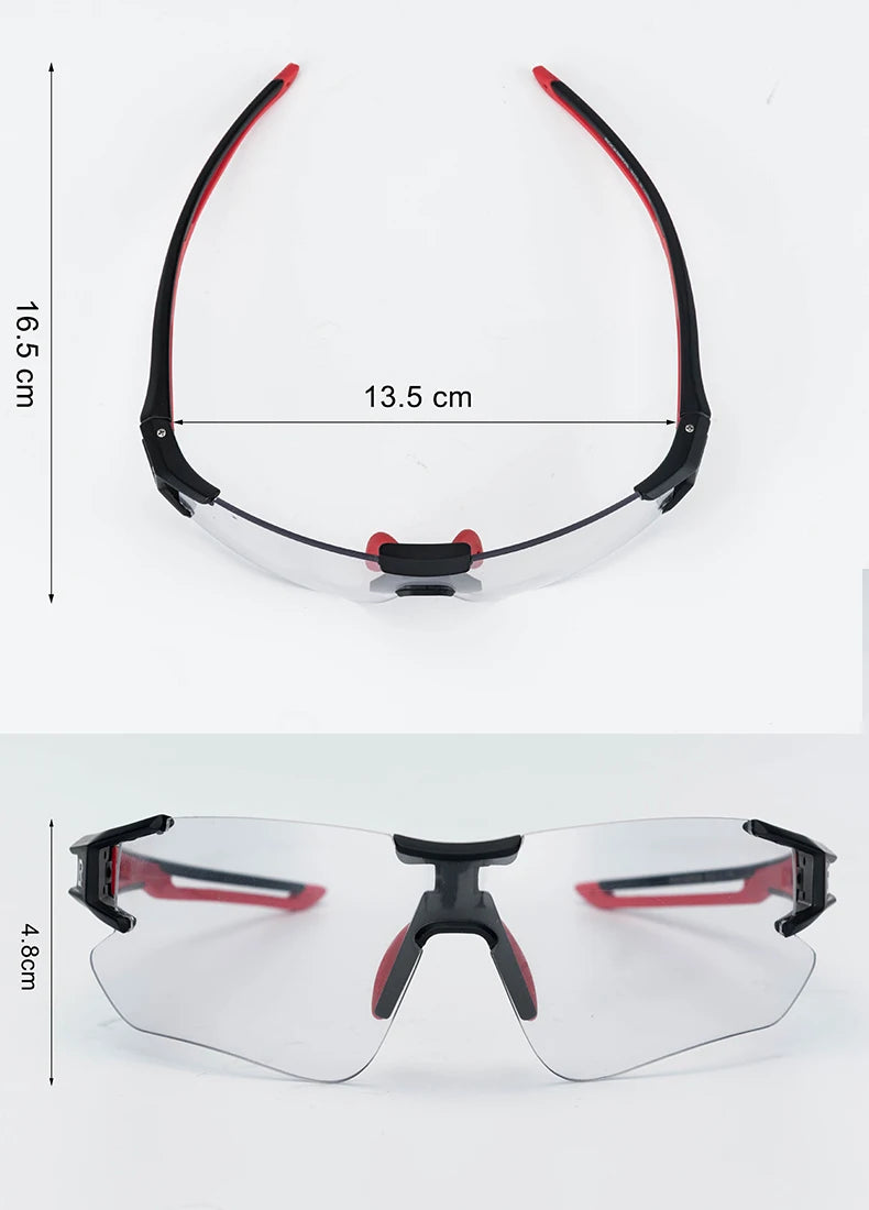 Óculos de ciclismo fotocrômicos ROCKBROS; Excelente para esportes ao ar livre, A armação do óculos não perde a coloração, óculos de ciclismo para estrada e velódromo.