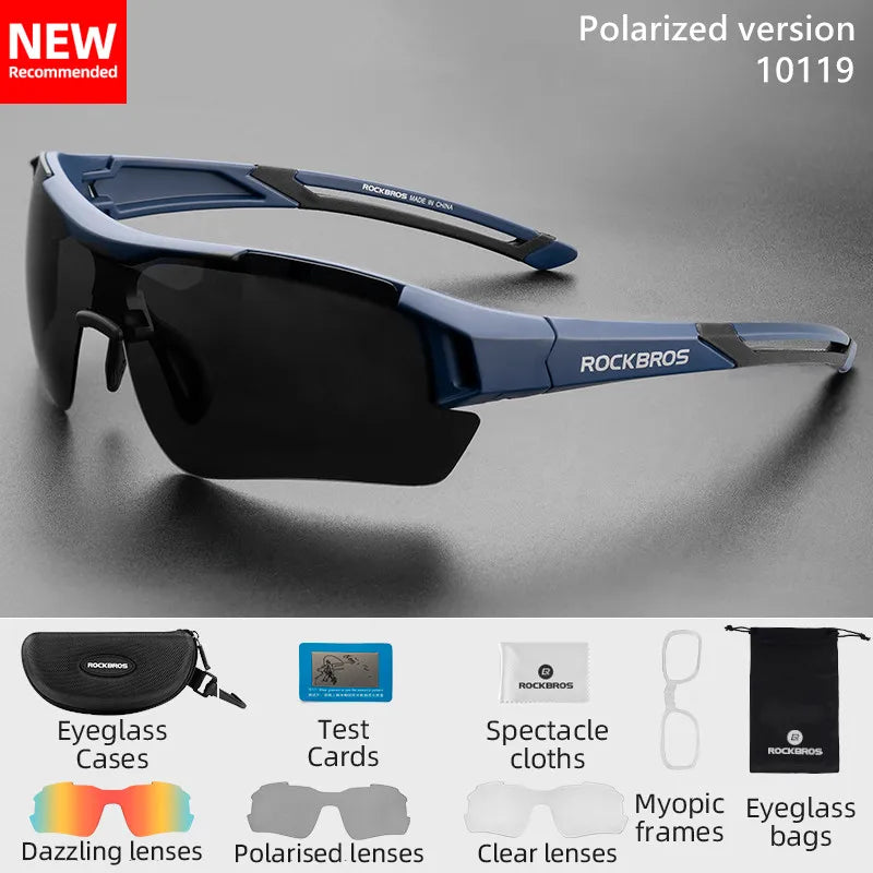 Óculos de ciclismo polarizados Rockbros, Óculos de sol esportivos para Estrada, MTB, Mountain bike, Proteção para andar de bicicleta, Óculos com cinco lentes.