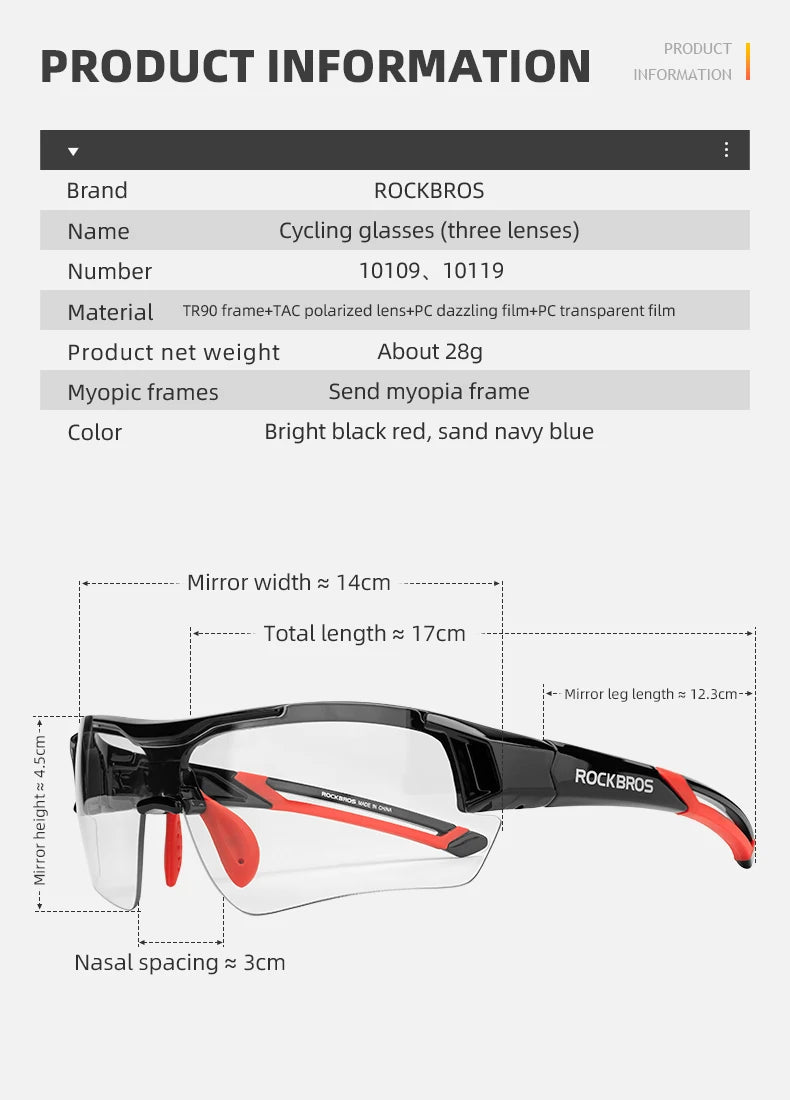 Óculos de ciclismo polarizados Rockbros, Óculos de sol esportivos para Estrada, MTB, Mountain bike, Proteção para andar de bicicleta, Óculos com cinco lentes.