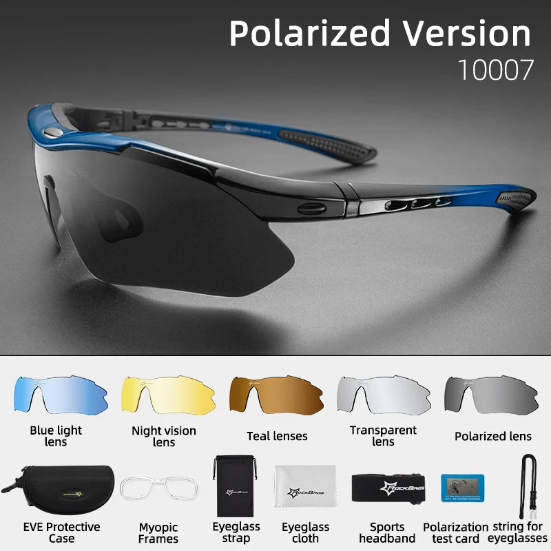 Óculos de ciclismo polarizados Rockbros, Óculos de sol esportivos para Estrada, MTB, Mountain bike, Proteção para andar de bicicleta, Óculos com cinco lentes.