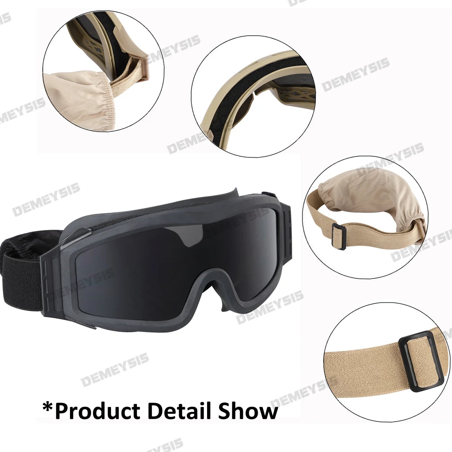 Óculos táticos de airsoft, óculos de tiro para uso em motocicleta, à prova de vento, paintball, cs, wargame, caminhada, 3 lentes, preto, bege, verde