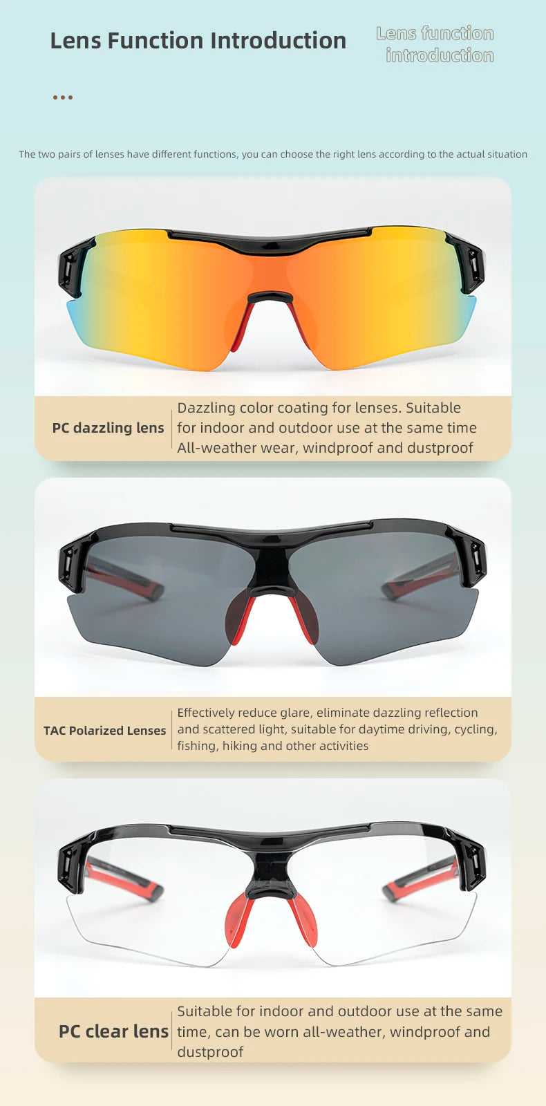 Óculos de ciclismo polarizados Rockbros, Óculos de sol esportivos para Estrada, MTB, Mountain bike, Proteção para andar de bicicleta, Óculos com cinco lentes.